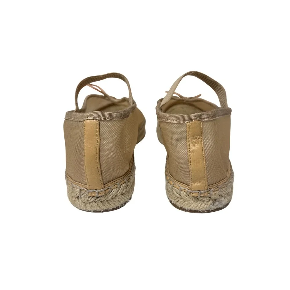 Loeffler Randall Kayla Flat Espadrilles Women 9 Mesh Tan Mary Jane Ballet Boho